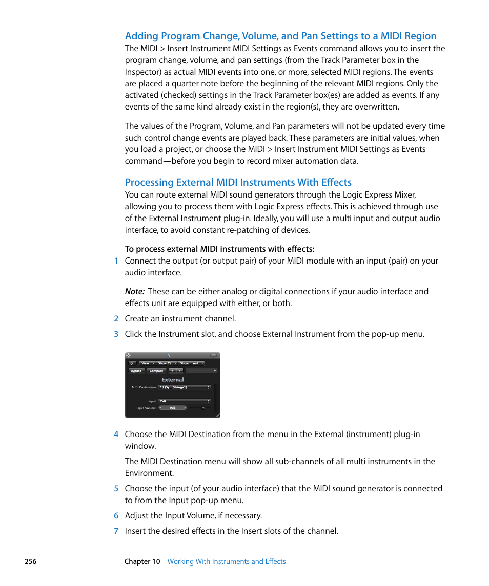 Processing external midi instruments with effects | Apple Logic Express 8 User Manual | Page 256 / 1055