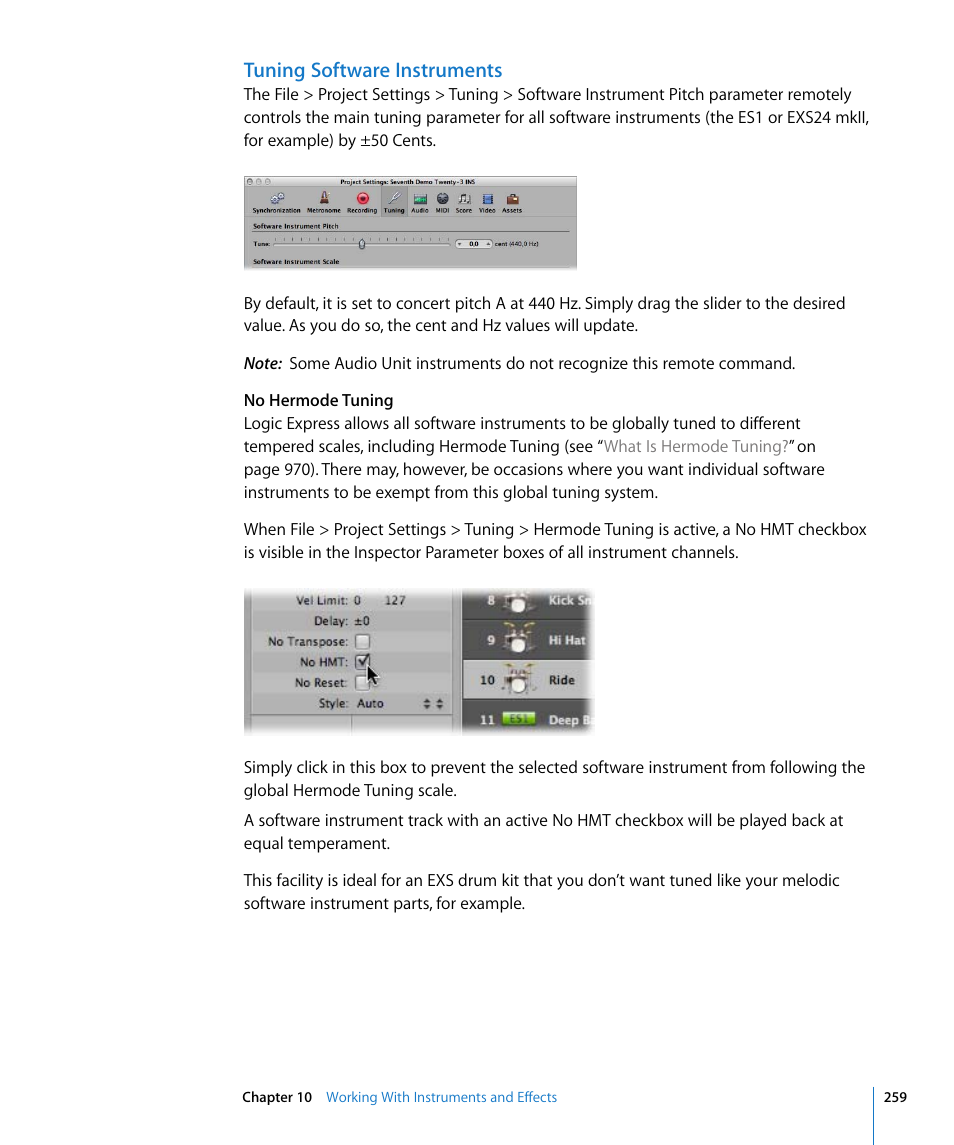 Tuning software instruments | Apple Logic Express 8 User Manual | Page 259 / 1055