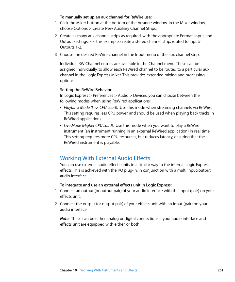 Working with external audio effects | Apple Logic Express 8 User Manual | Page 261 / 1055