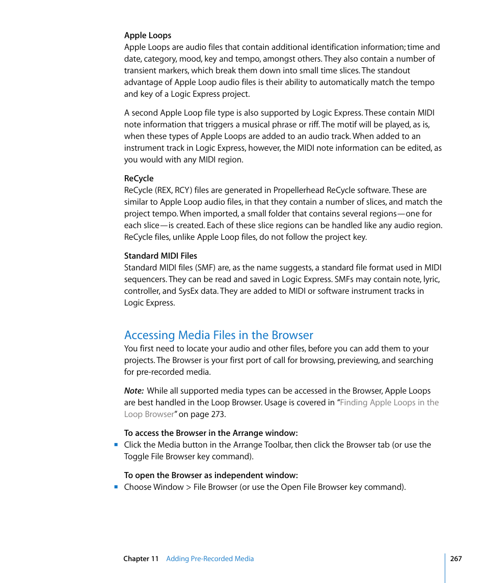 Accessing media files in the browser | Apple Logic Express 8 User Manual | Page 267 / 1055