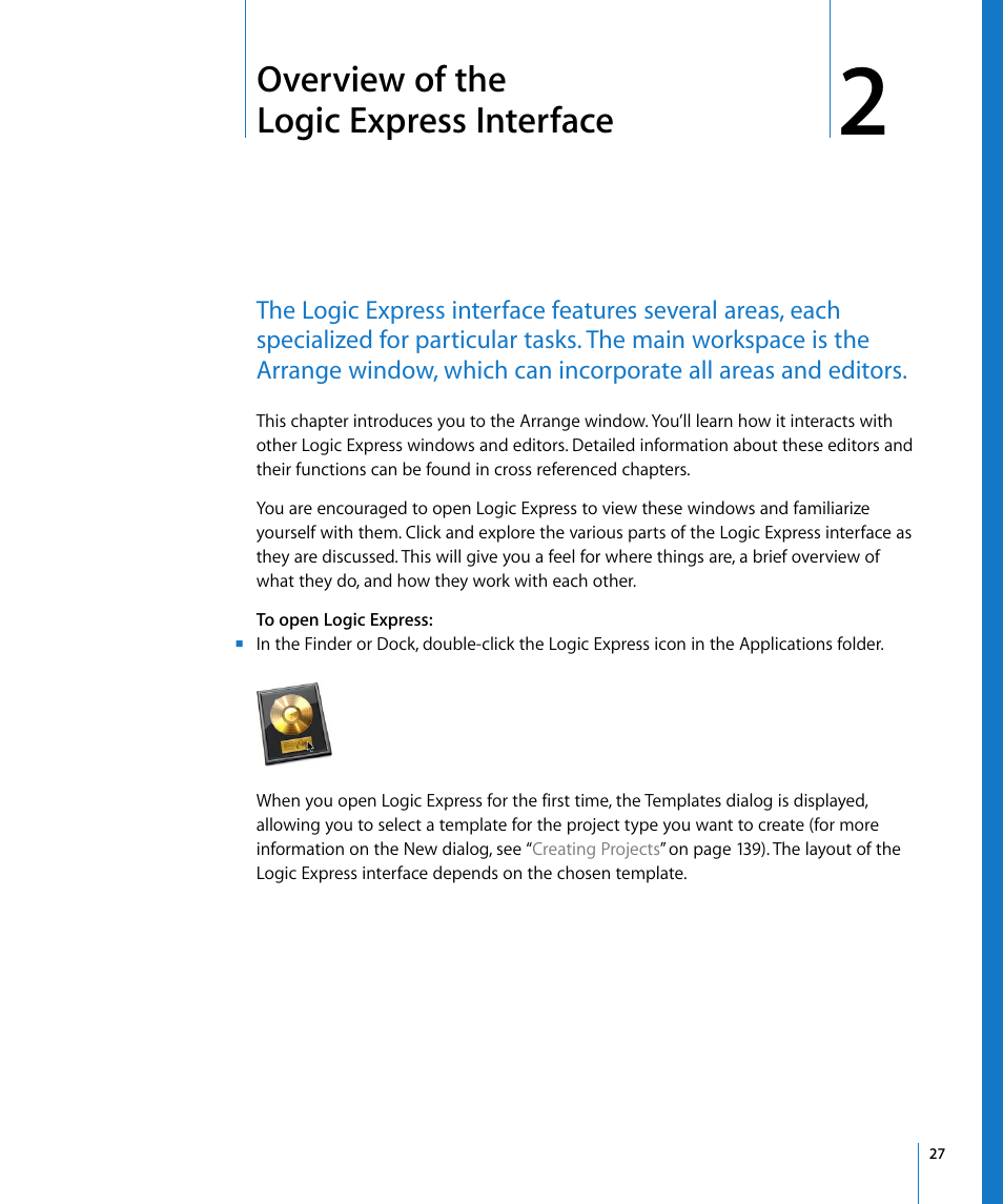 Overview of the logic express interface, Chapter 2 | Apple Logic Express 8 User Manual | Page 27 / 1055