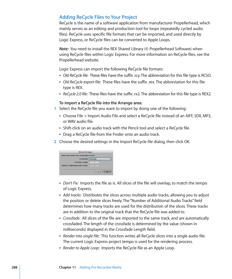 Adding recycle files to your project, Etails in | Apple Logic Express 8 User Manual | Page 288 / 1055