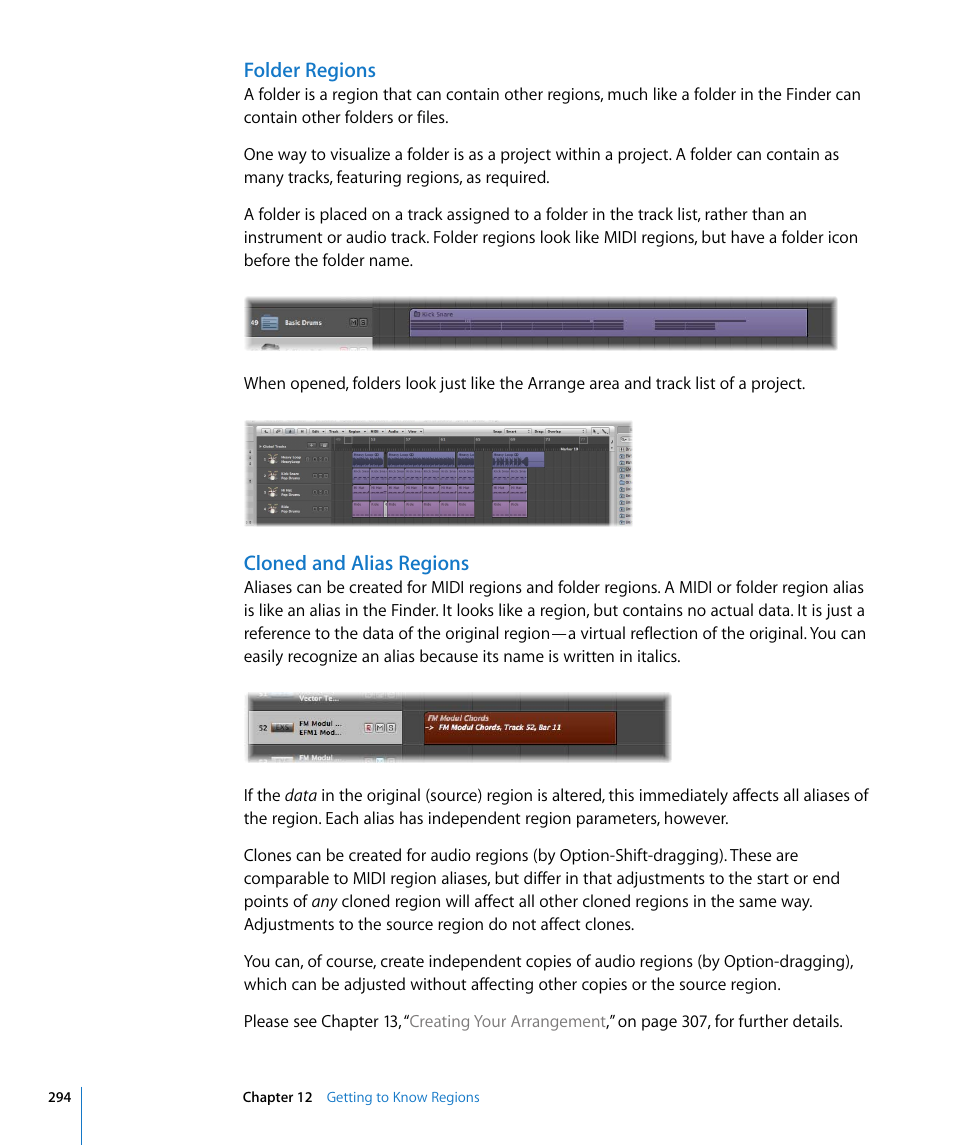 Folder regions, Cloned and alias regions | Apple Logic Express 8 User Manual | Page 294 / 1055