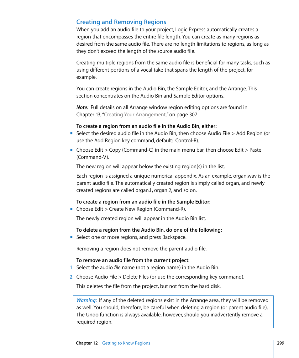 Creating and removing regions | Apple Logic Express 8 User Manual | Page 299 / 1055