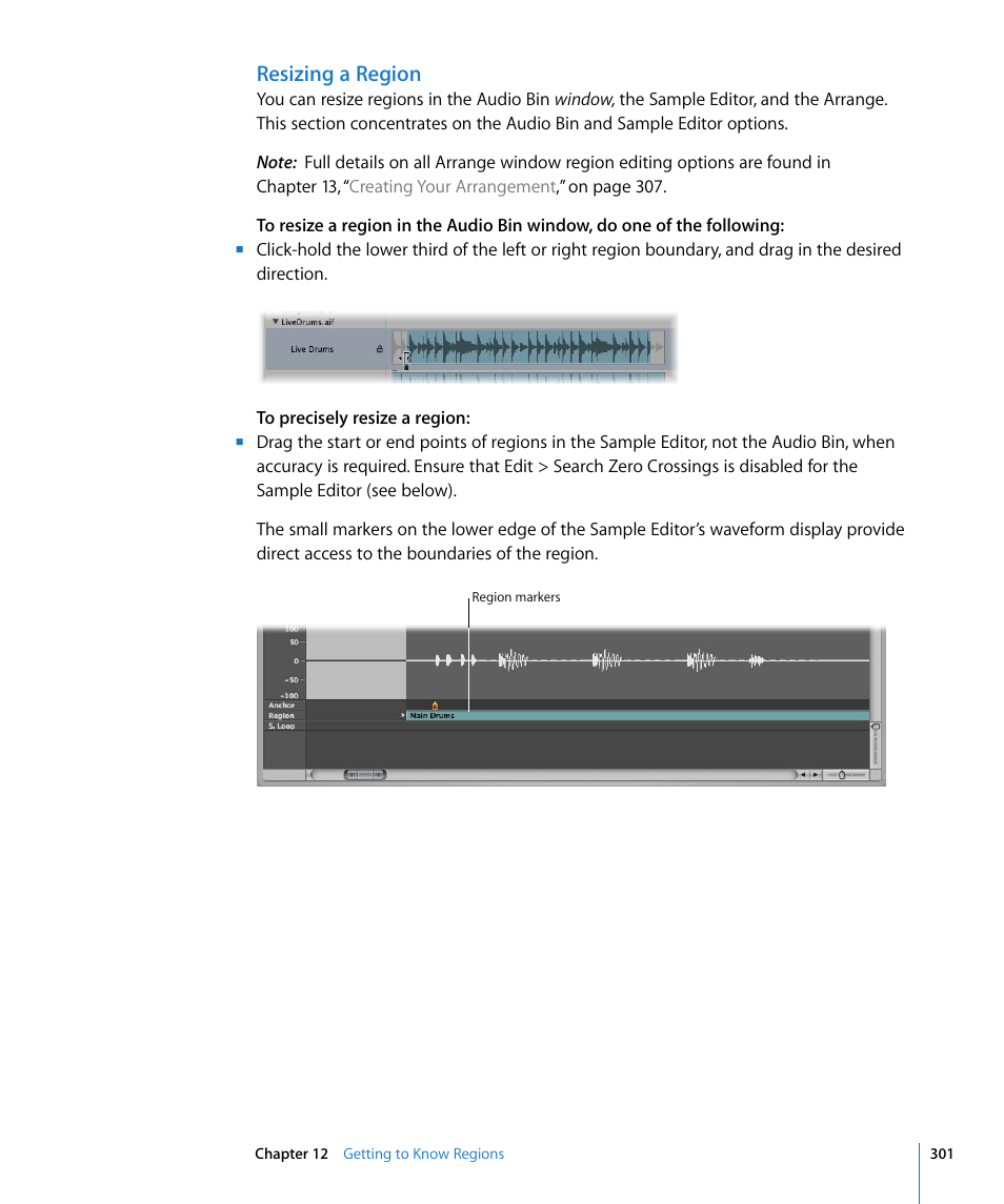 Resizing a region | Apple Logic Express 8 User Manual | Page 301 / 1055