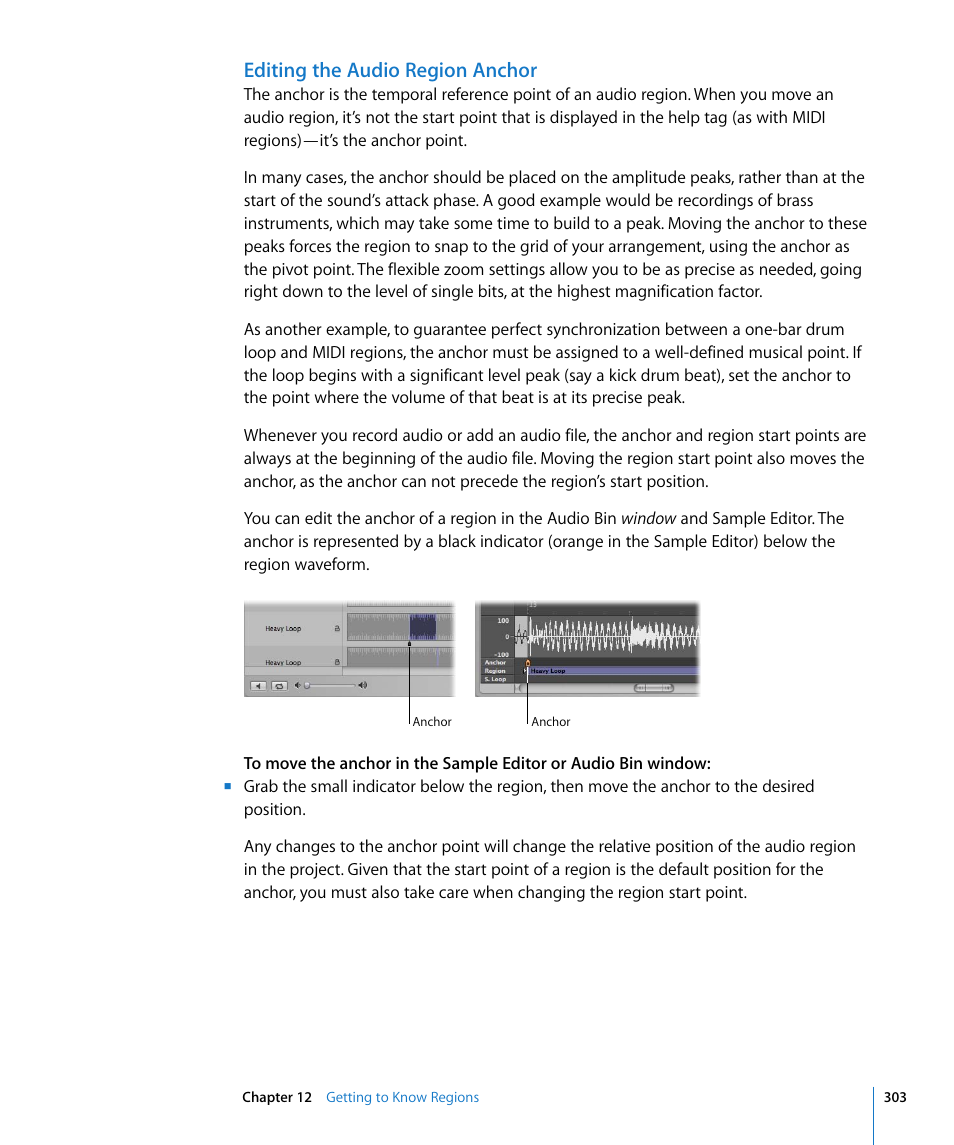 Editing the audio region anchor | Apple Logic Express 8 User Manual | Page 303 / 1055