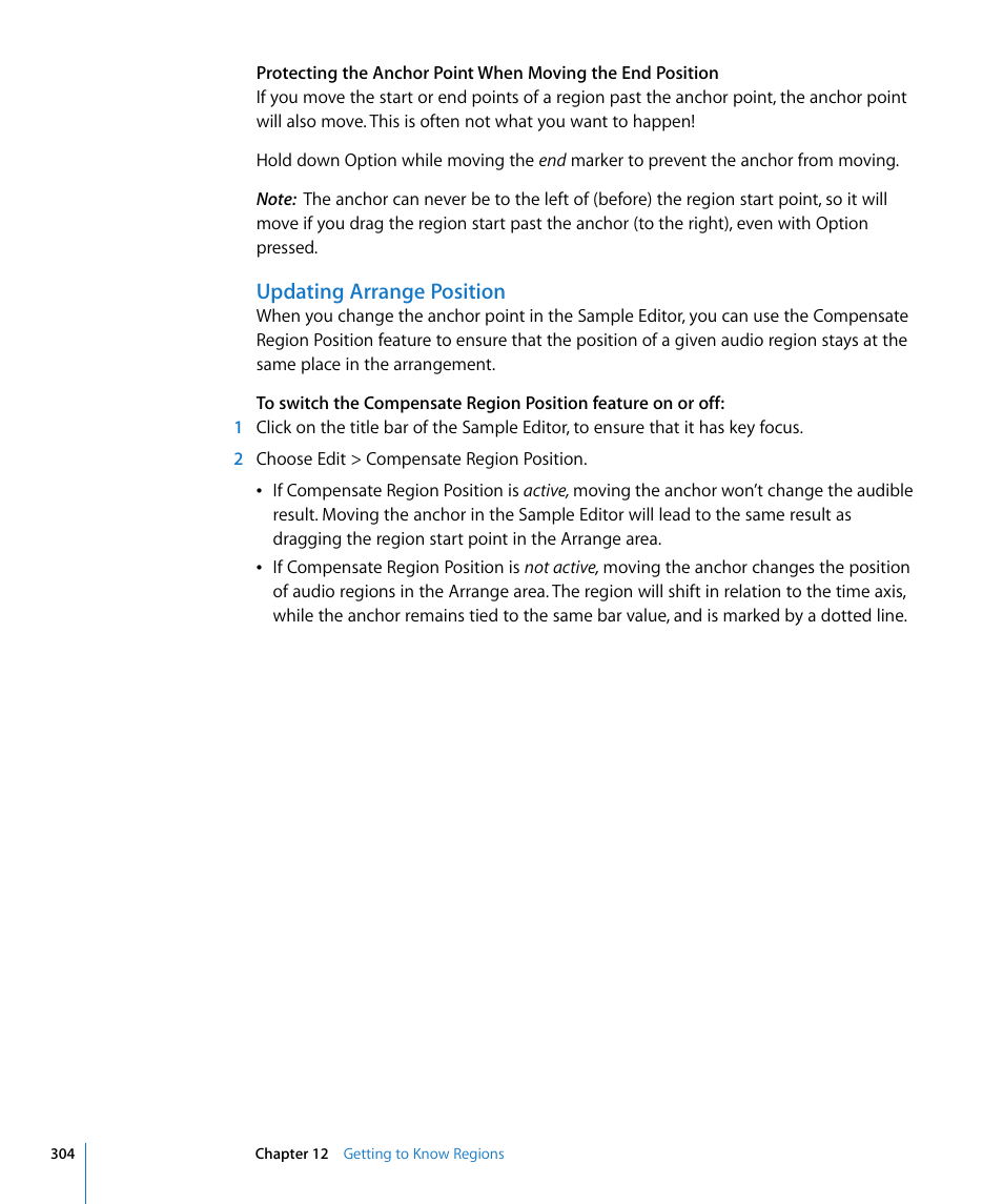 Updating arrange position | Apple Logic Express 8 User Manual | Page 304 / 1055