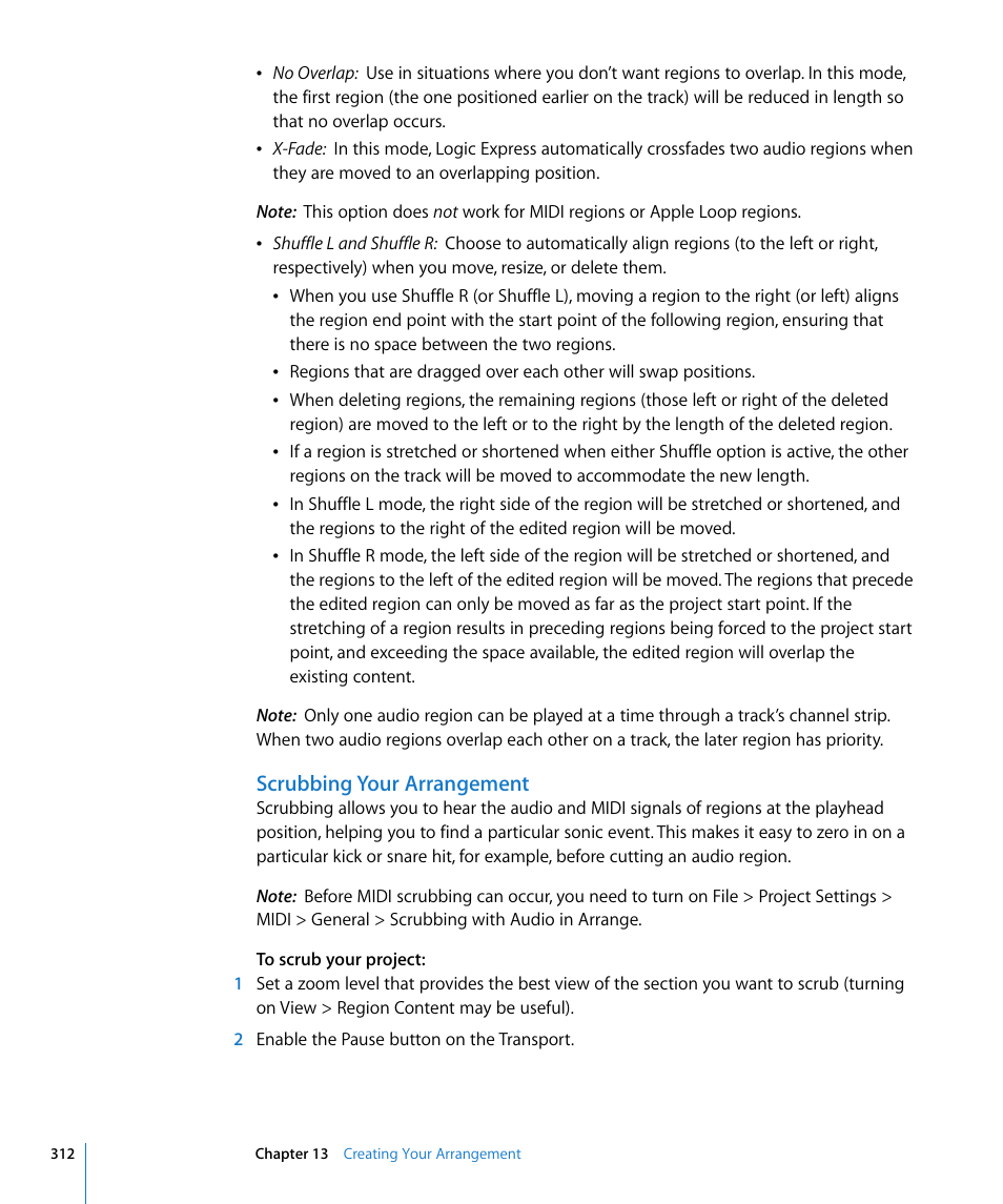 Scrubbing your arrangement | Apple Logic Express 8 User Manual | Page 312 / 1055
