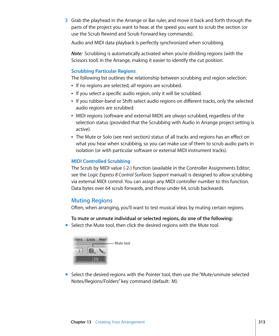 Muting regions | Apple Logic Express 8 User Manual | Page 313 / 1055