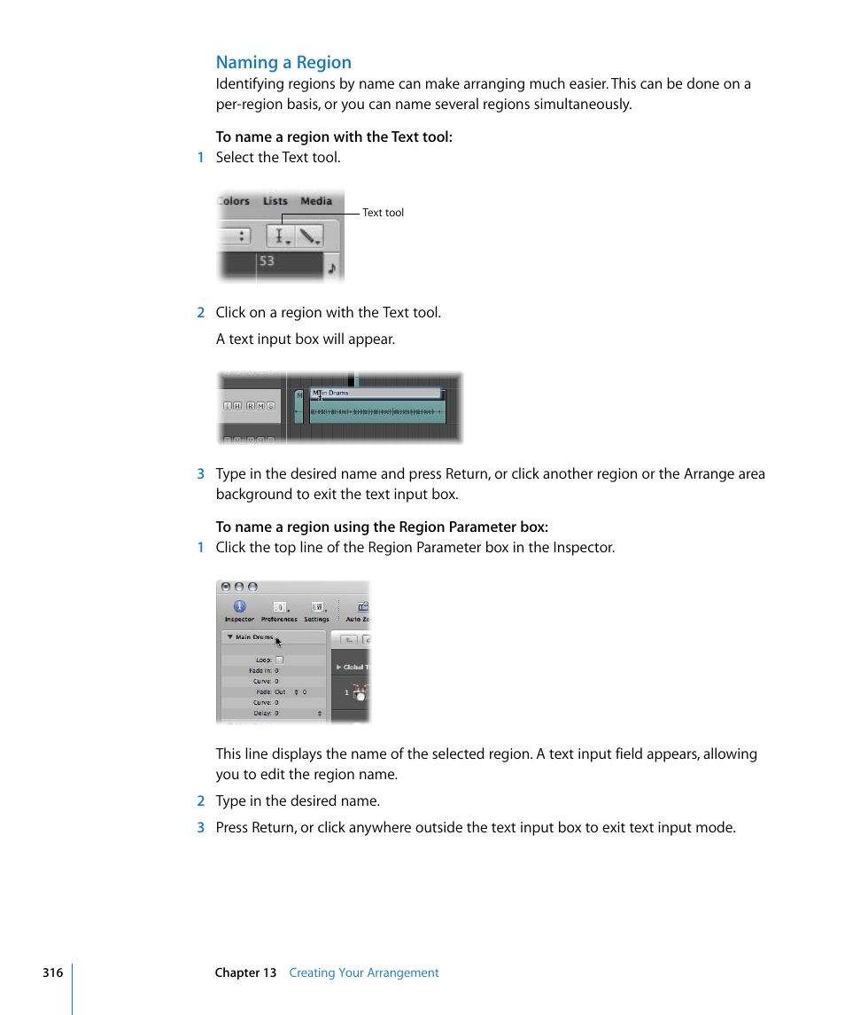 Naming a region | Apple Logic Express 8 User Manual | Page 316 / 1055