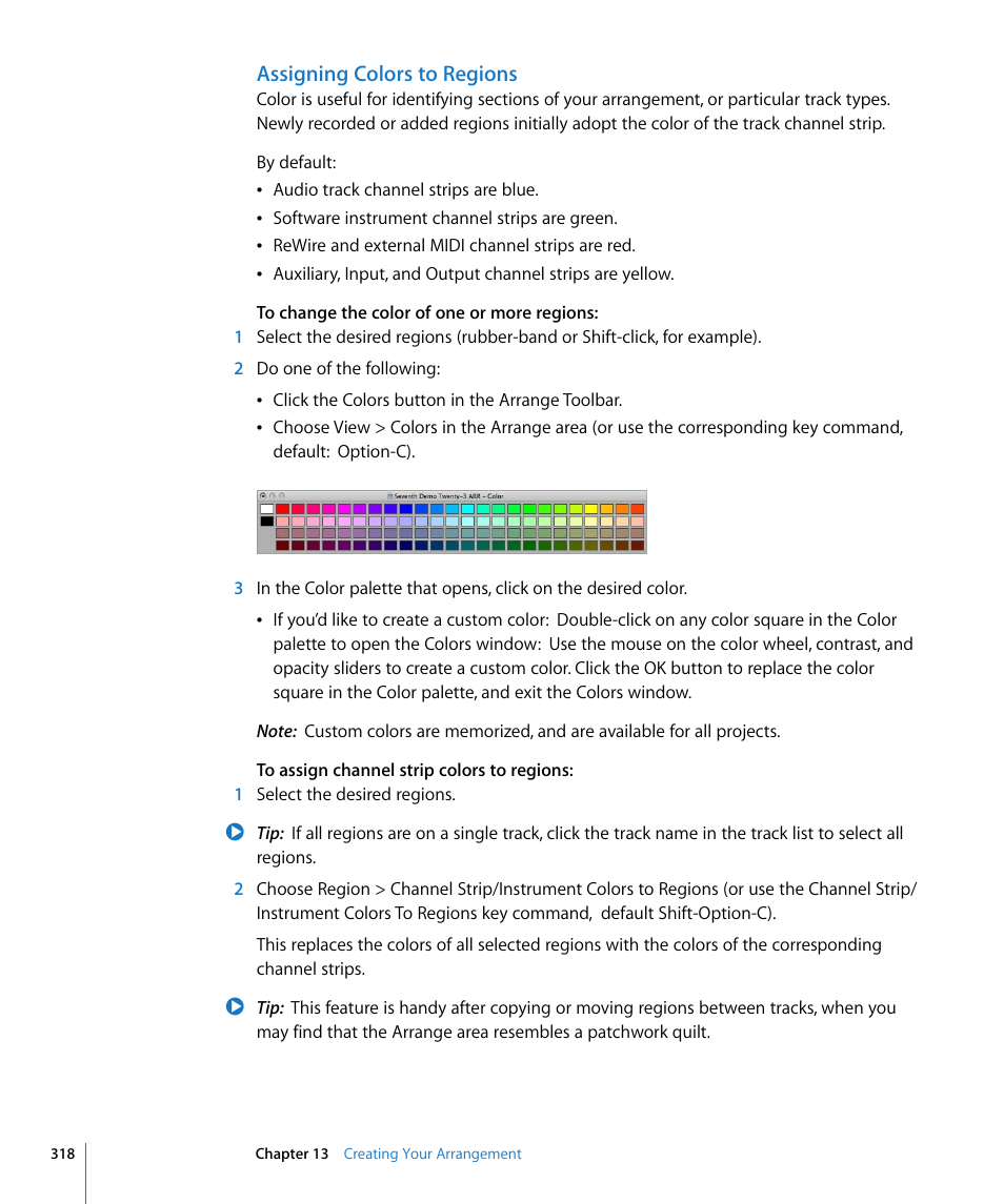 Assigning colors to regions | Apple Logic Express 8 User Manual | Page 318 / 1055