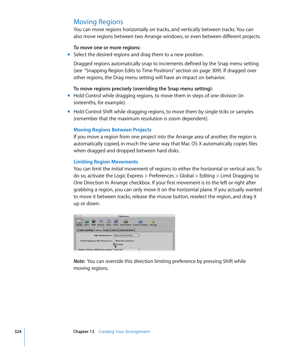 Moving regions | Apple Logic Express 8 User Manual | Page 324 / 1055