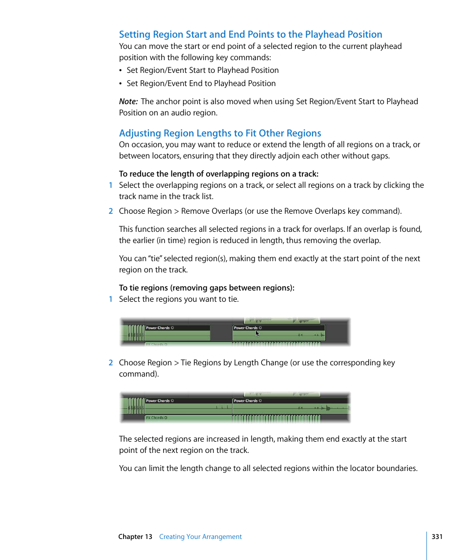 Adjusting region lengths to fit other regions | Apple Logic Express 8 User Manual | Page 331 / 1055