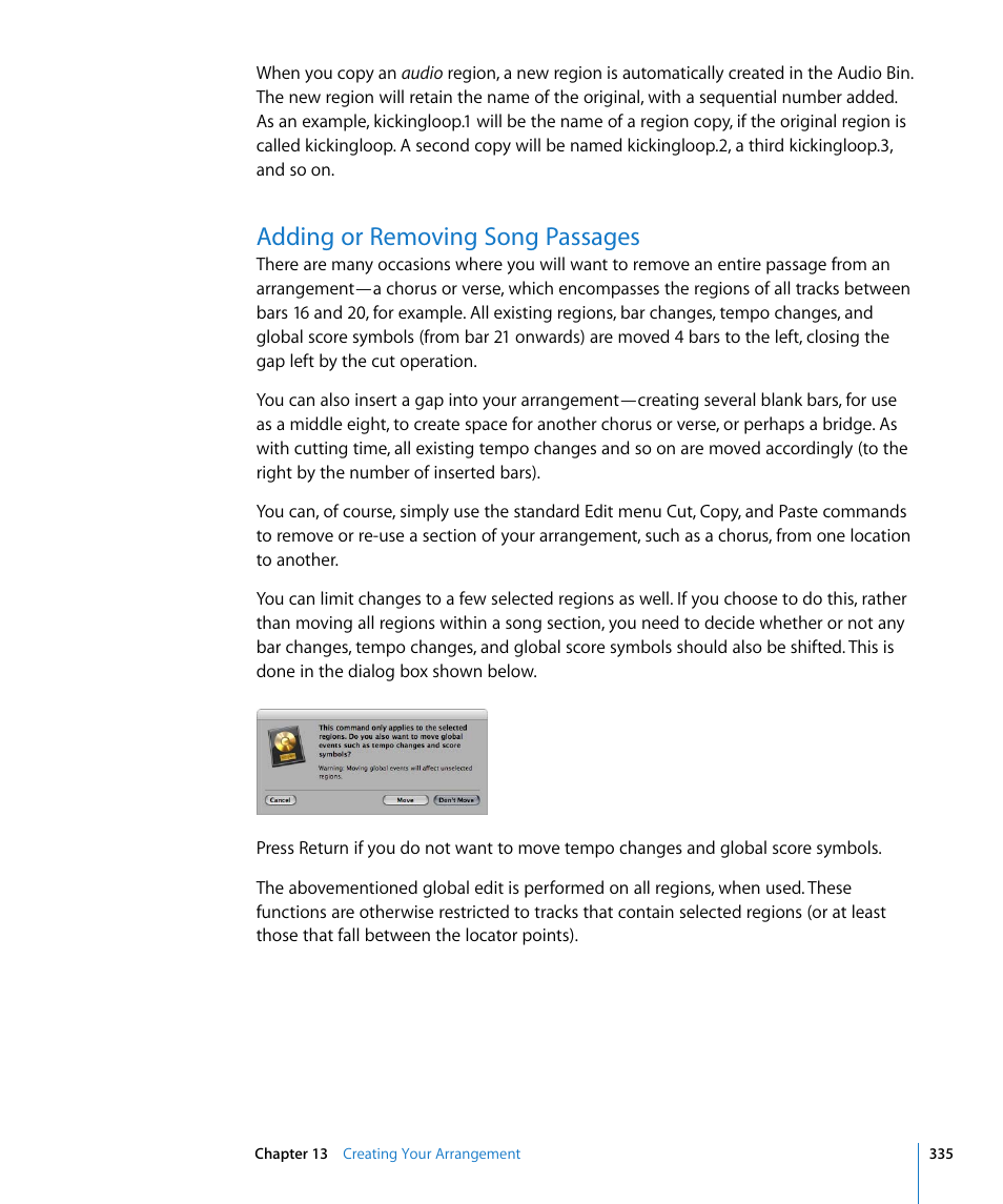 Adding or removing song passages | Apple Logic Express 8 User Manual | Page 335 / 1055