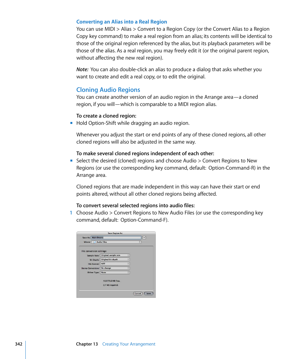 Cloning audio regions | Apple Logic Express 8 User Manual | Page 342 / 1055