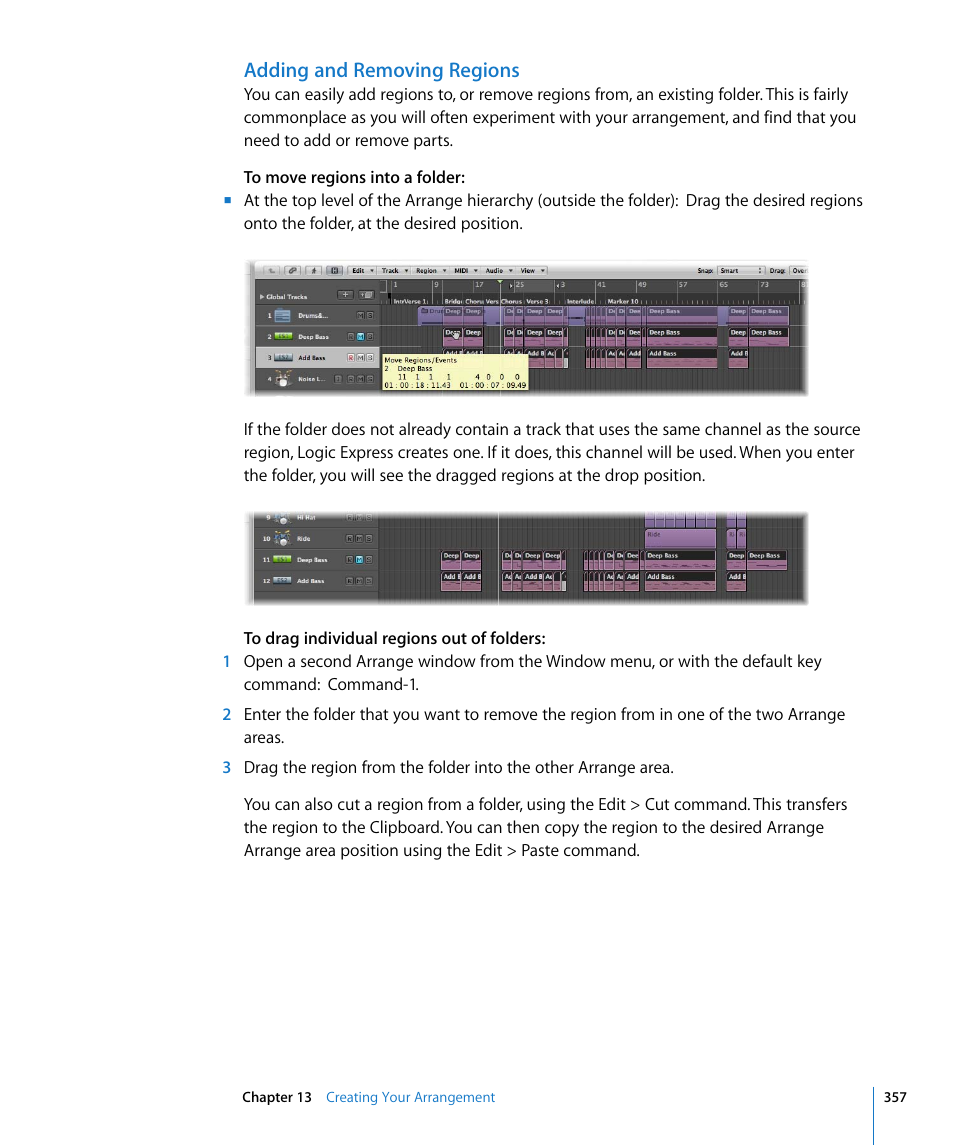 Adding and removing regions | Apple Logic Express 8 User Manual | Page 357 / 1055