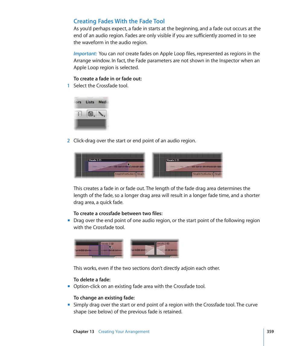 Creating fades with the fade tool | Apple Logic Express 8 User Manual | Page 359 / 1055