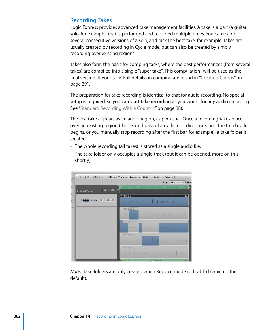 Recording takes | Apple Logic Express 8 User Manual | Page 382 / 1055