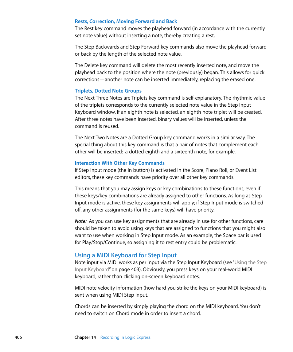 Using a midi keyboard for step input | Apple Logic Express 8 User Manual | Page 406 / 1055