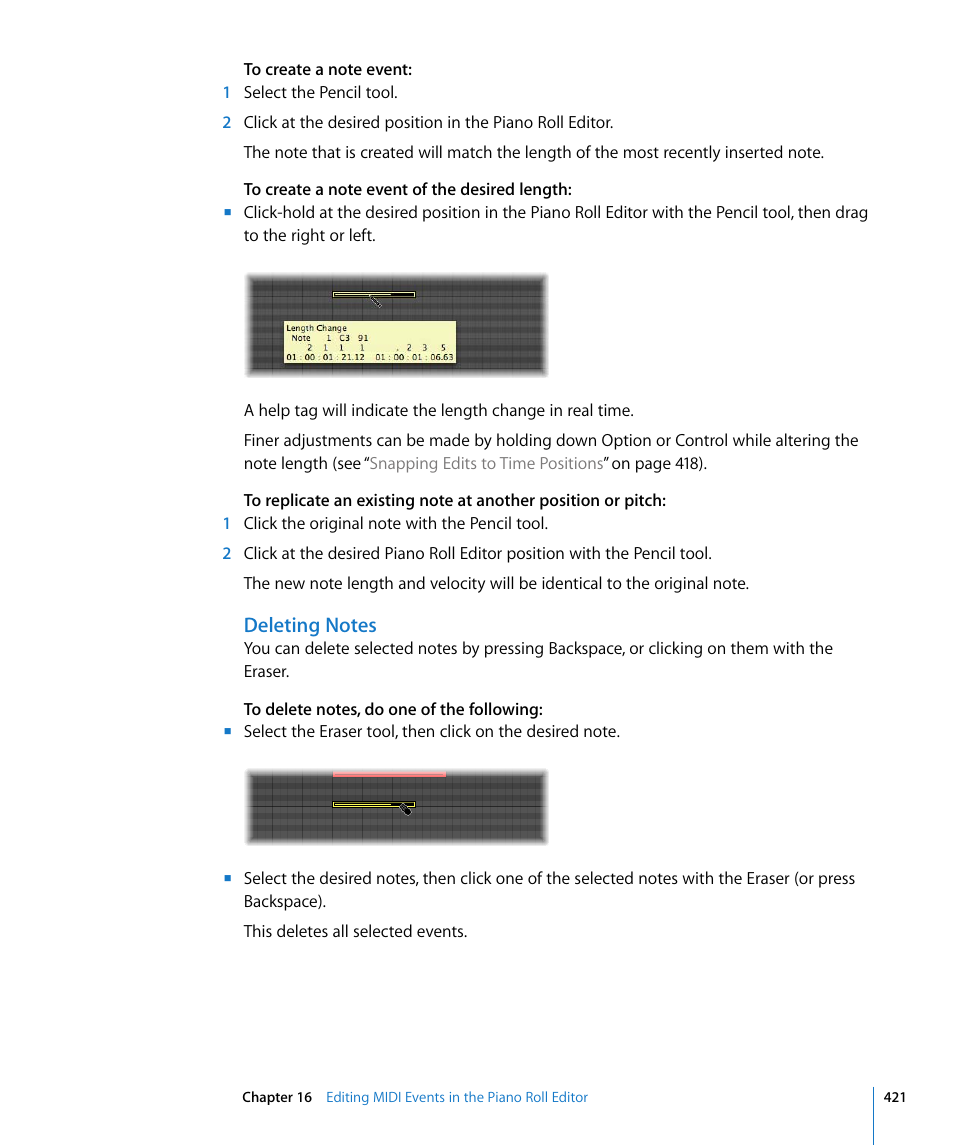 Deleting notes | Apple Logic Express 8 User Manual | Page 421 / 1055