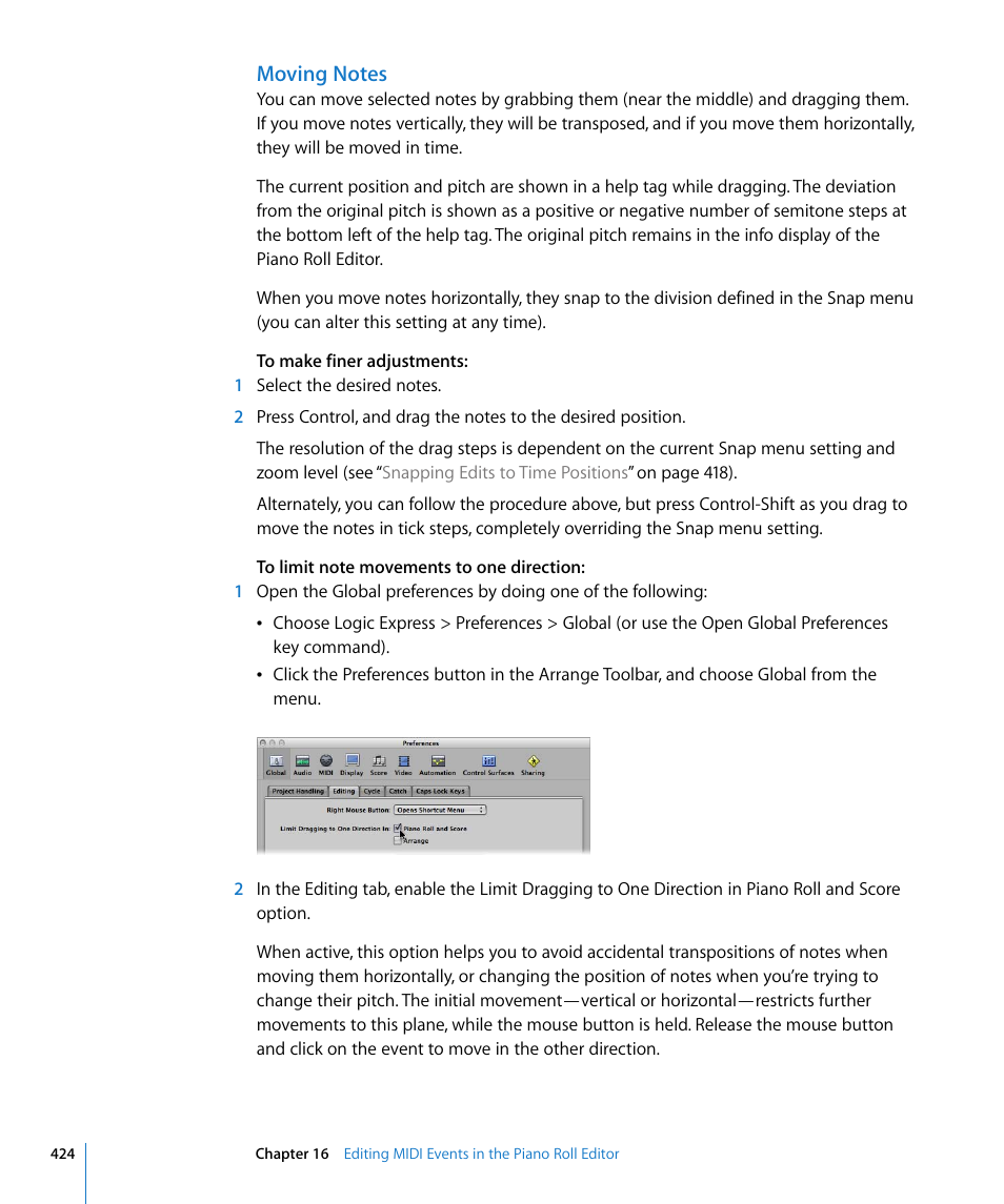 Moving notes | Apple Logic Express 8 User Manual | Page 424 / 1055