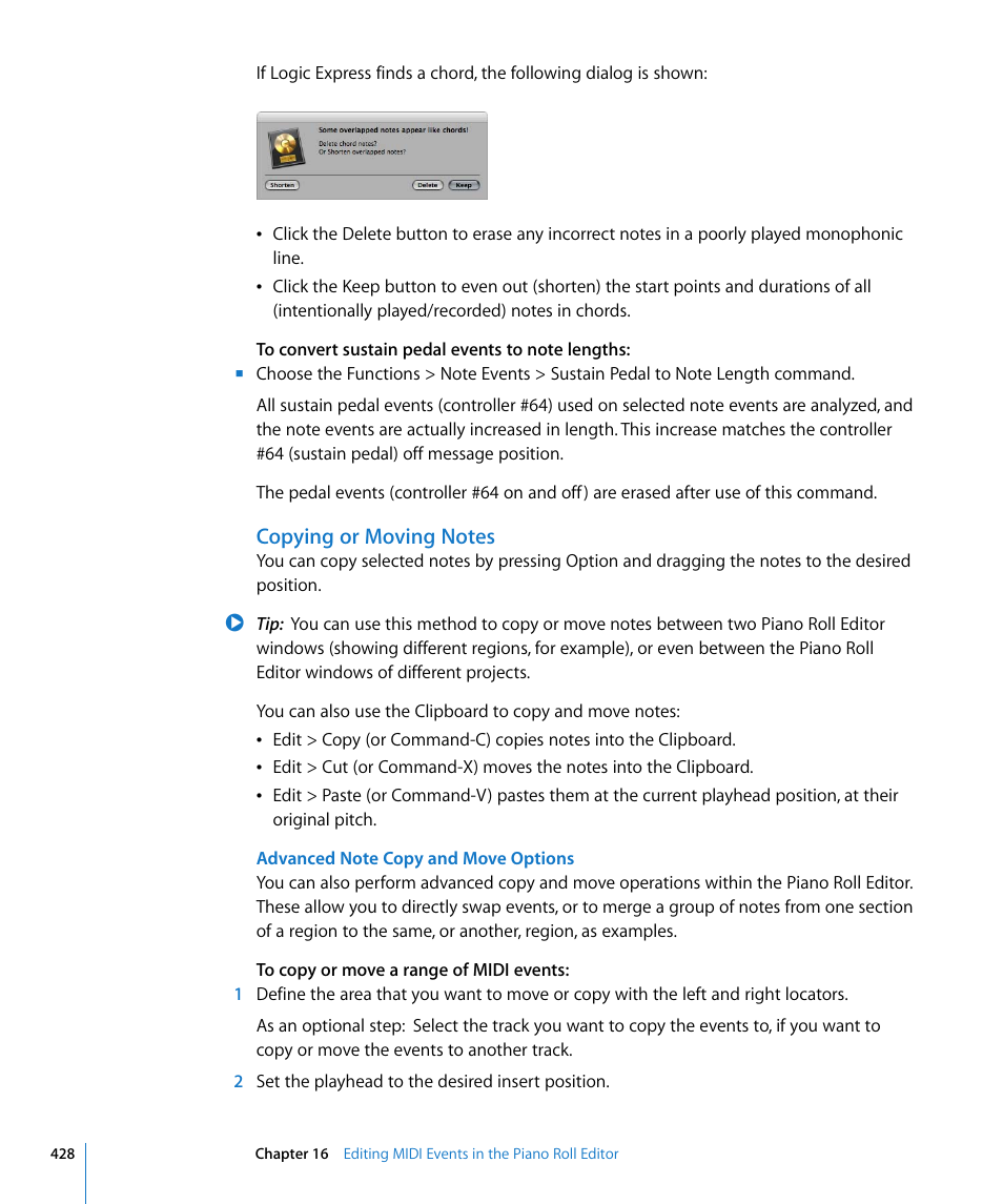 Copying or moving notes | Apple Logic Express 8 User Manual | Page 428 / 1055