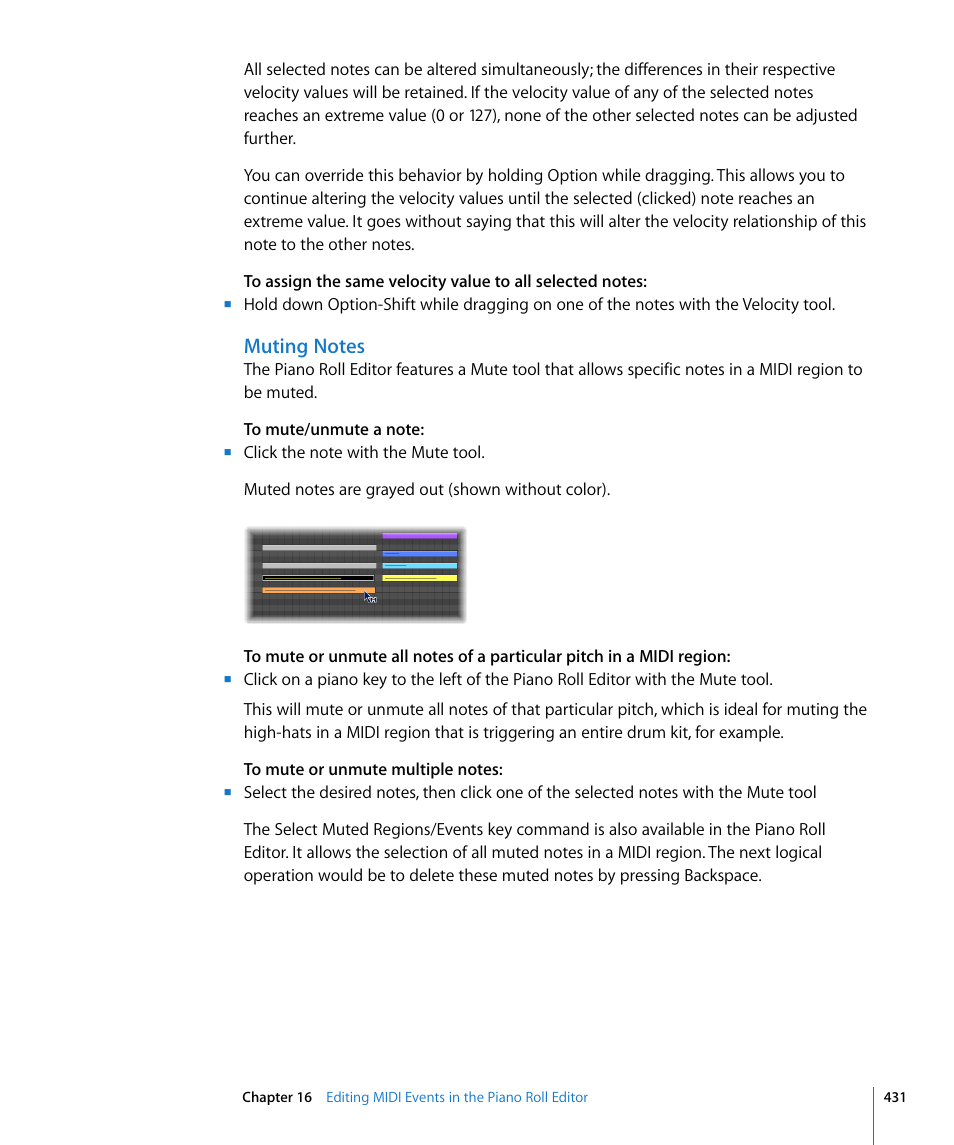 Muting notes | Apple Logic Express 8 User Manual | Page 431 / 1055