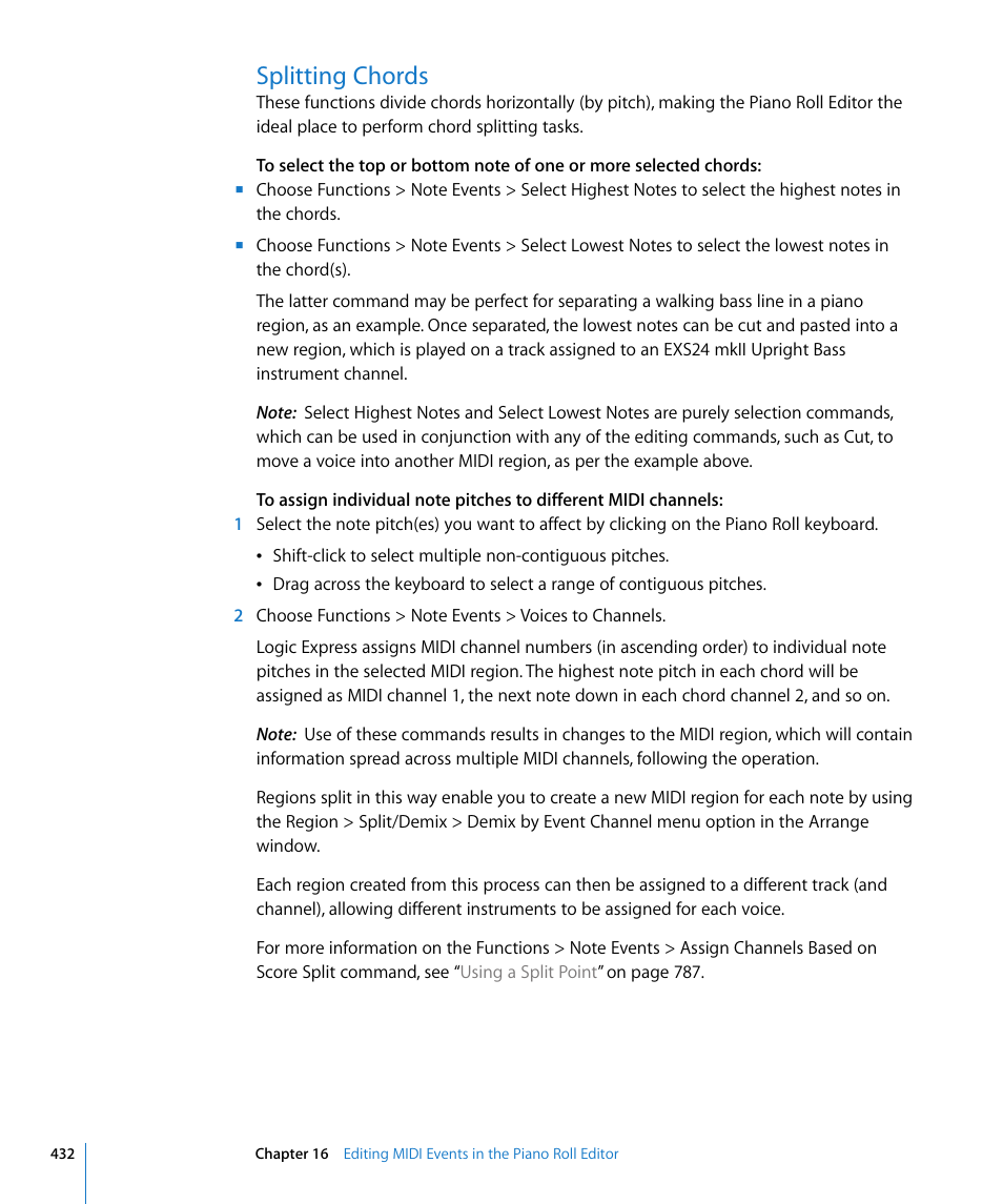 Splitting chords | Apple Logic Express 8 User Manual | Page 432 / 1055