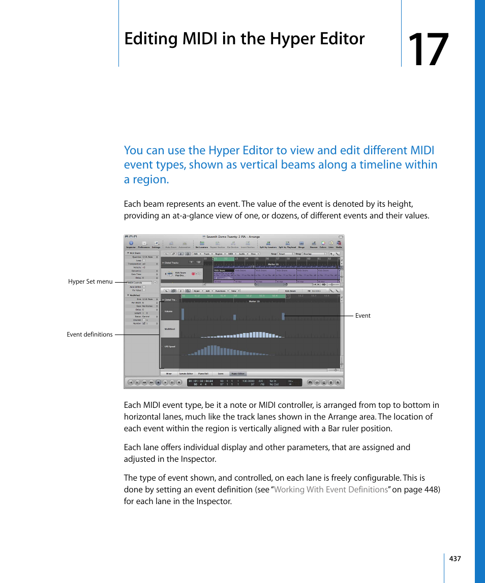 Editing midi in the hyper editor, Chapter 17 | Apple Logic Express 8 User Manual | Page 437 / 1055