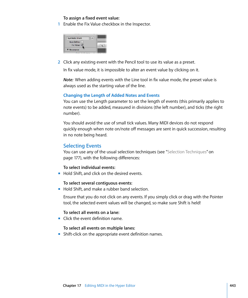 Selecting events | Apple Logic Express 8 User Manual | Page 443 / 1055
