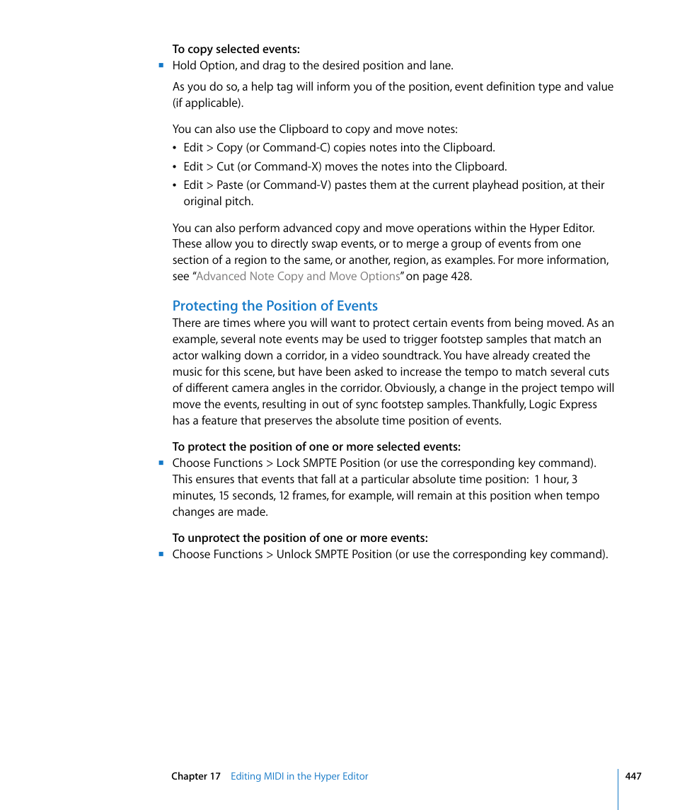 Protecting the position of events | Apple Logic Express 8 User Manual | Page 447 / 1055