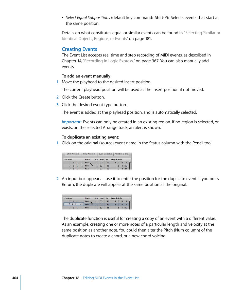 Creating events | Apple Logic Express 8 User Manual | Page 464 / 1055