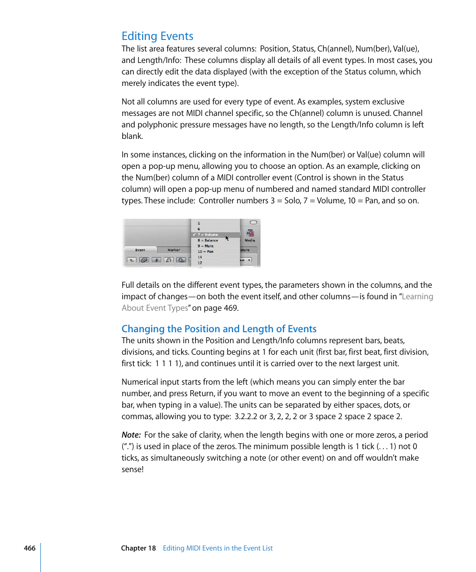 Editing events, Changing the position and length of events | Apple Logic Express 8 User Manual | Page 466 / 1055