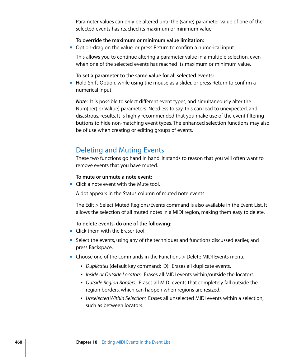 Deleting and muting events | Apple Logic Express 8 User Manual | Page 468 / 1055