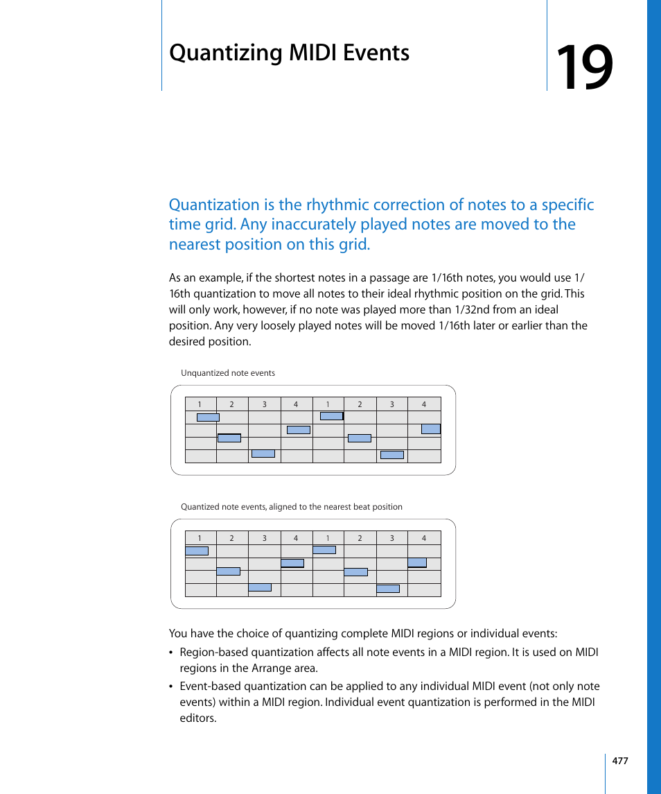 Quantizing midi events, Chapter 19, In chapter 19 | Apple Logic Express 8 User Manual | Page 477 / 1055