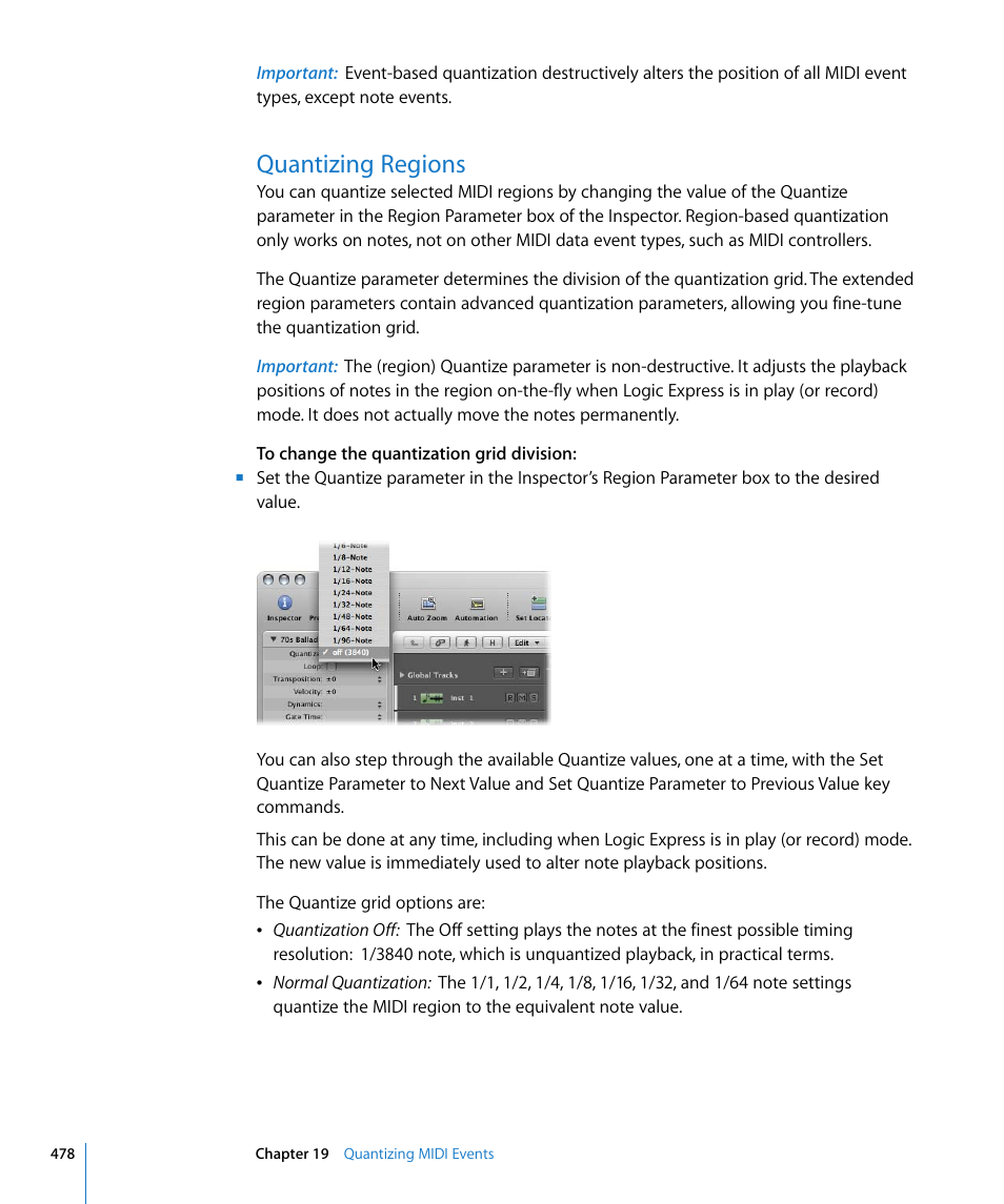 Quantizing regions | Apple Logic Express 8 User Manual | Page 478 / 1055