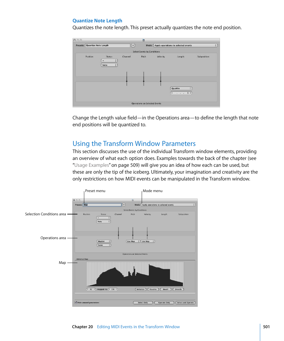 Using the transform window parameters | Apple Logic Express 8 User Manual | Page 501 / 1055