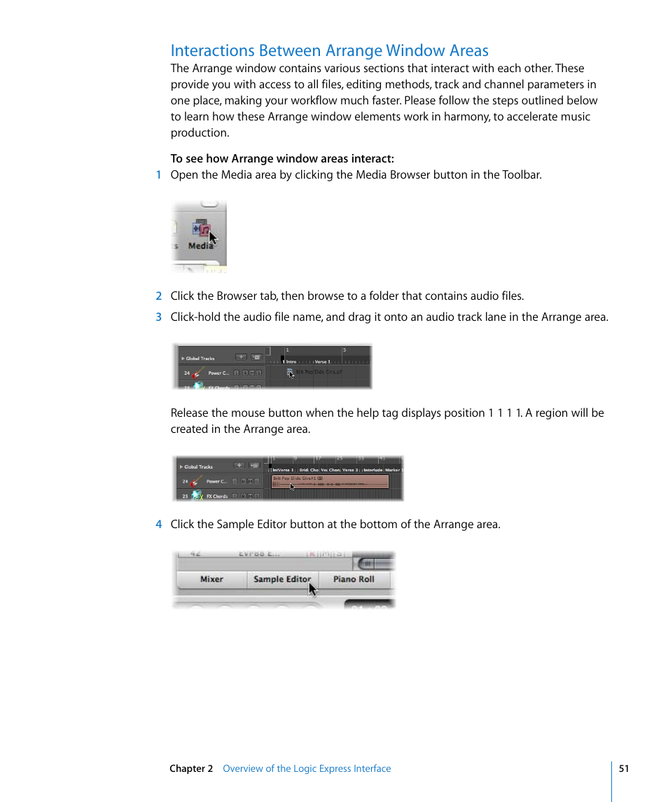 Interactions between arrange window areas | Apple Logic Express 8 User Manual | Page 51 / 1055