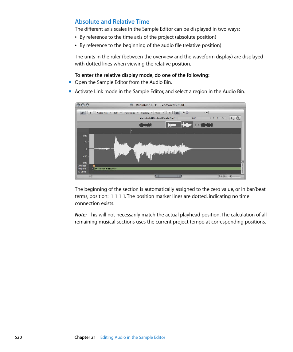 Absolute and relative time | Apple Logic Express 8 User Manual | Page 520 / 1055