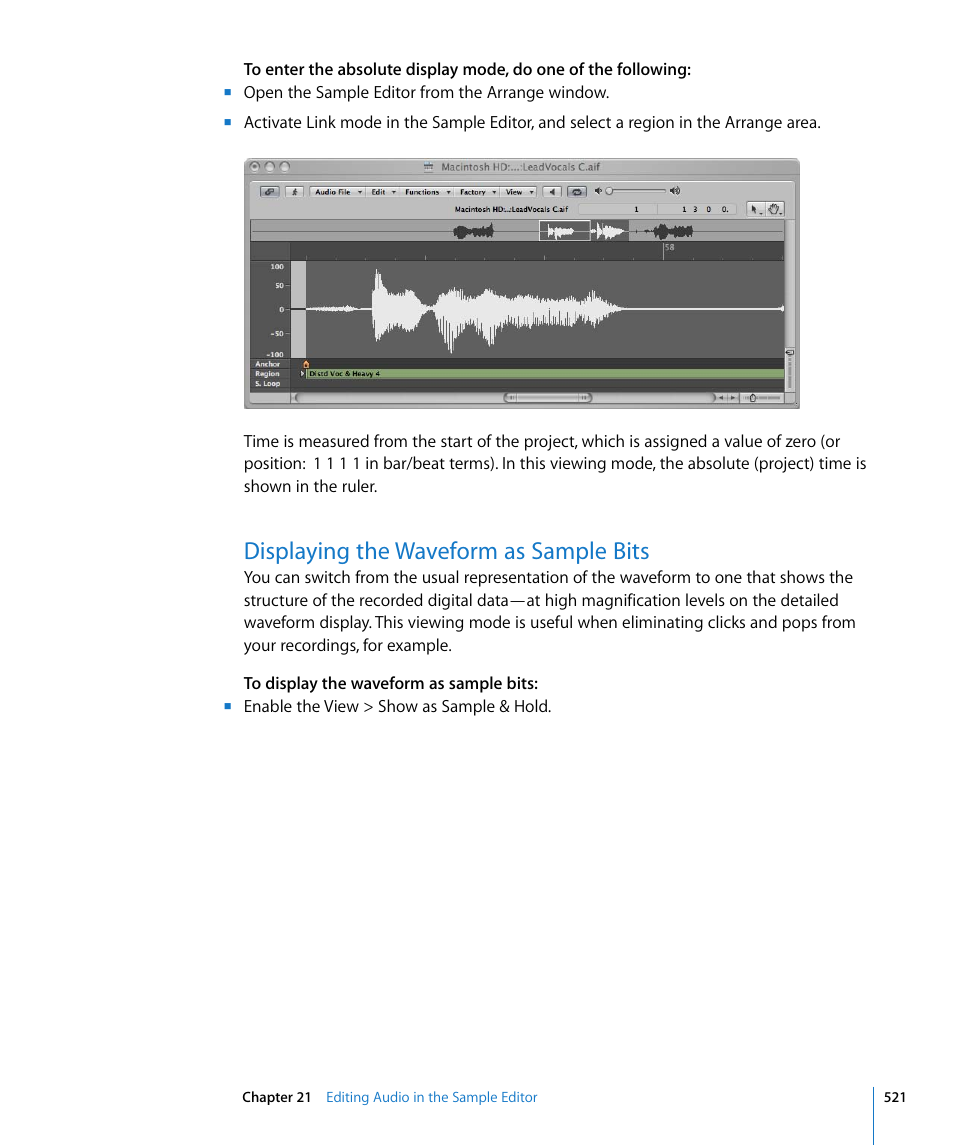 Displaying the waveform as sample bits | Apple Logic Express 8 User Manual | Page 521 / 1055
