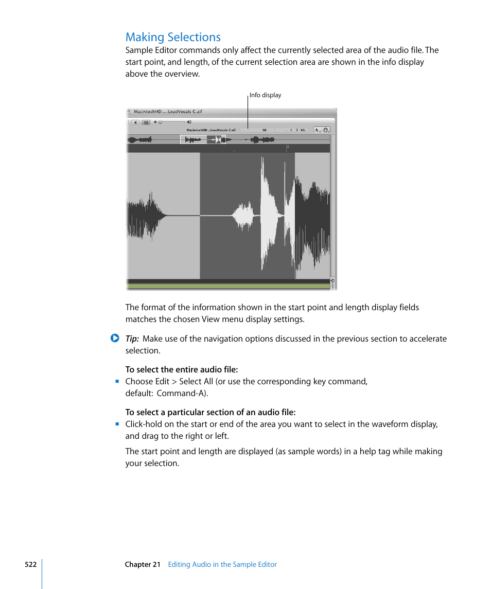 Making selections | Apple Logic Express 8 User Manual | Page 522 / 1055