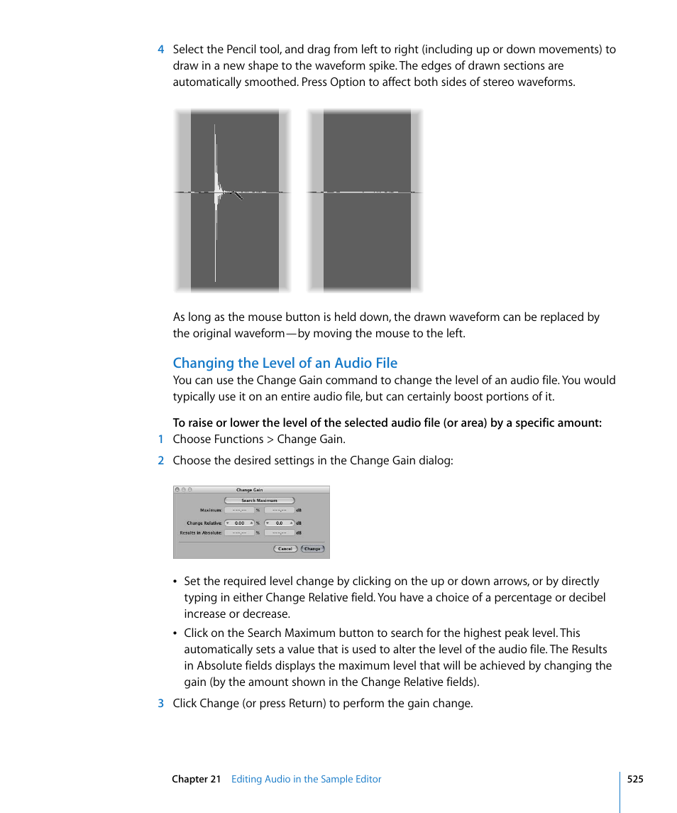Changing the level of an audio file | Apple Logic Express 8 User Manual | Page 525 / 1055