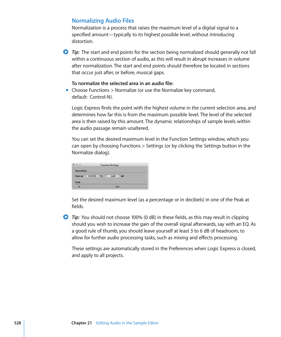 Normalizing audio files | Apple Logic Express 8 User Manual | Page 528 / 1055