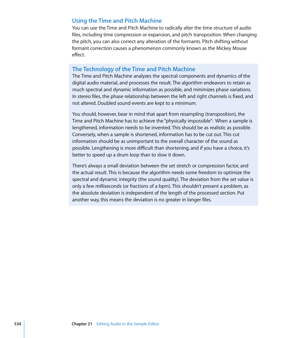Using the time and pitch machine, The technology of the time and pitch machine | Apple Logic Express 8 User Manual | Page 534 / 1055