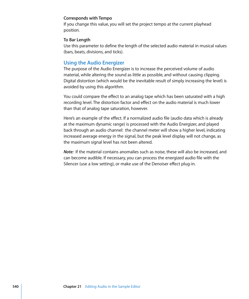 Using the audio energizer | Apple Logic Express 8 User Manual | Page 540 / 1055
