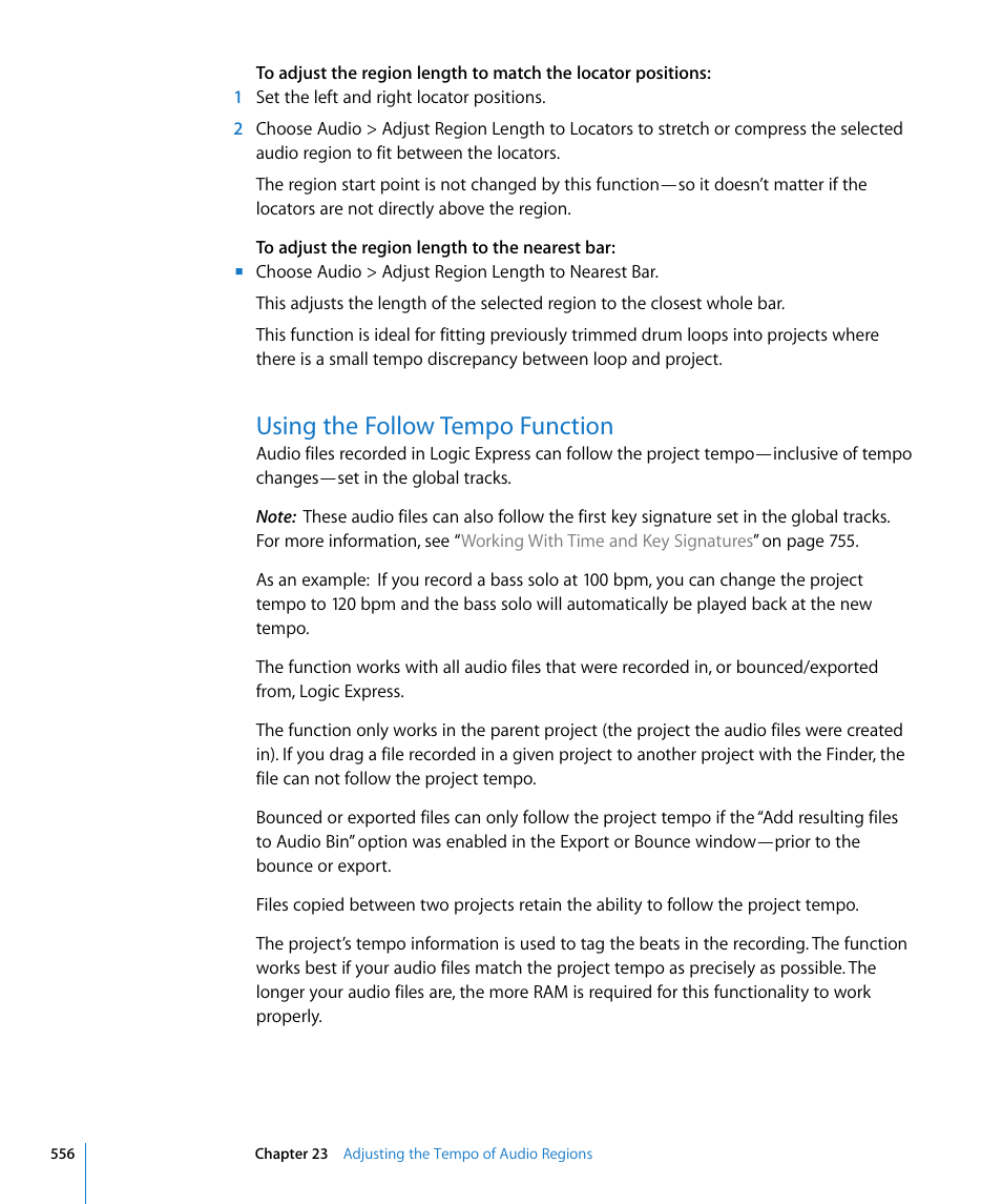 Using the follow tempo function, Using, The follow tempo function | Empo track (see, Using the follow tempo, Function | Apple Logic Express 8 User Manual | Page 556 / 1055