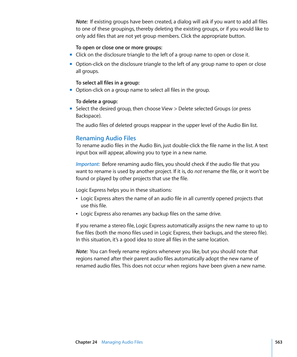 Renaming audio files | Apple Logic Express 8 User Manual | Page 563 / 1055