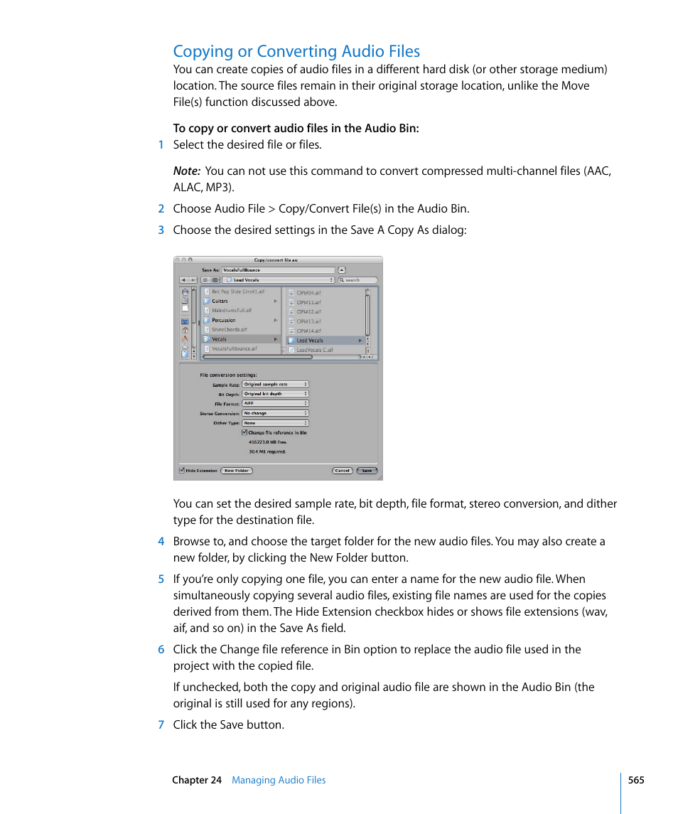 Copying or converting audio files | Apple Logic Express 8 User Manual | Page 565 / 1055