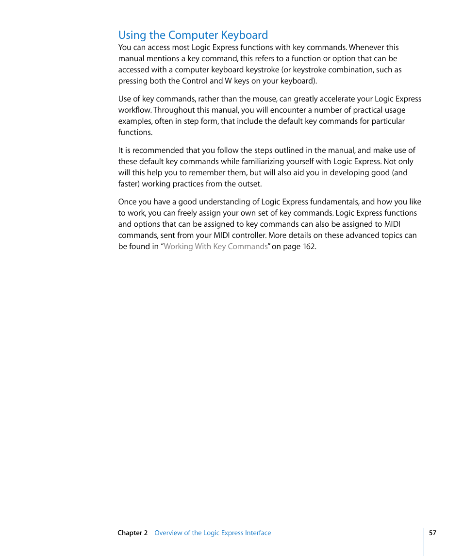 Using the computer keyboard | Apple Logic Express 8 User Manual | Page 57 / 1055