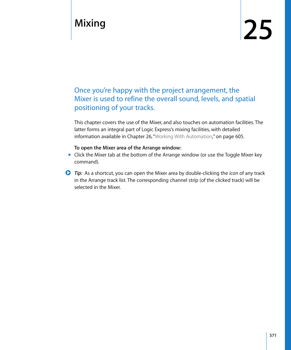 Mixing, Chapter 25 | Apple Logic Express 8 User Manual | Page 571 / 1055